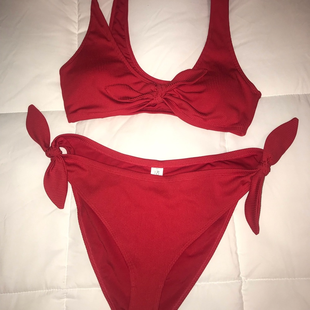 2 piece mid rise red swimsuit ❤️